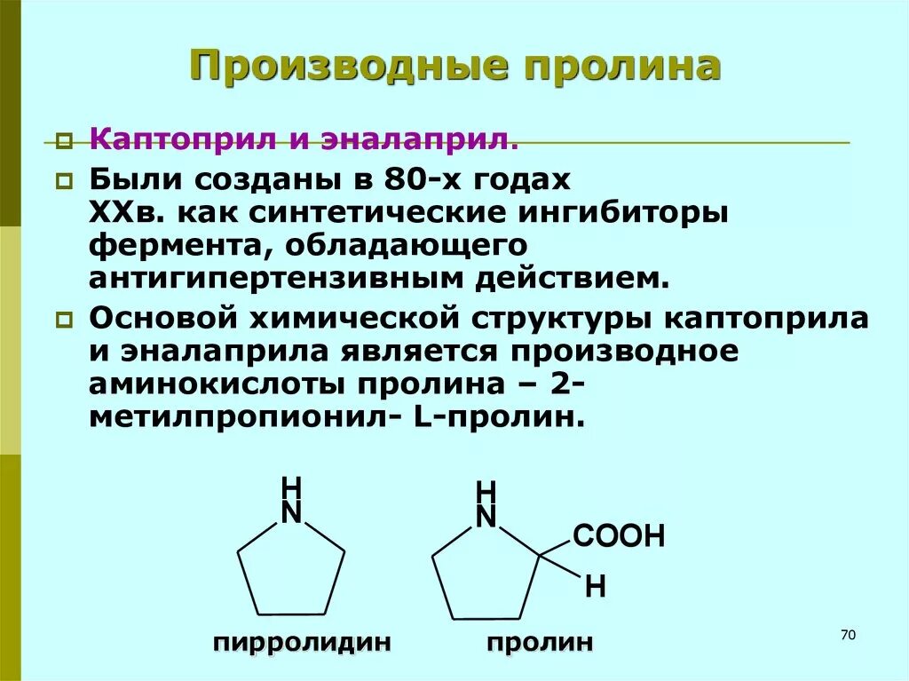 Количественного определения ферментов. Производные пролина. Аминокислоты алифатического ряда. Производные алифатических Аминов. Производные пролина: каптоприл.