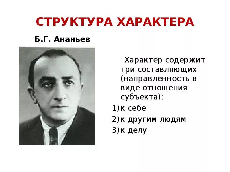 Б г ананьев л. Ананьев структура характера. Строение характера по Ананьеву. Б Г Ананьев. Ананьев б г фото.