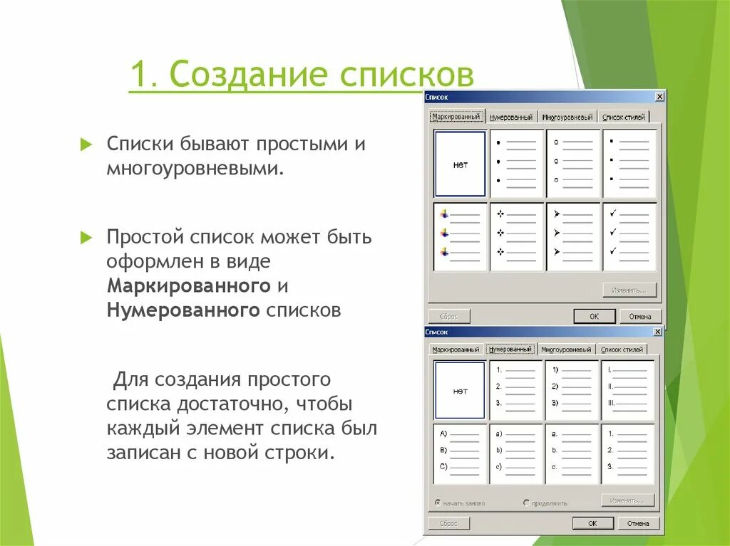 Создание list. Автоматические списки виды создание. Автоматическое создание списков. Способы создания списков. Список это в информатике.