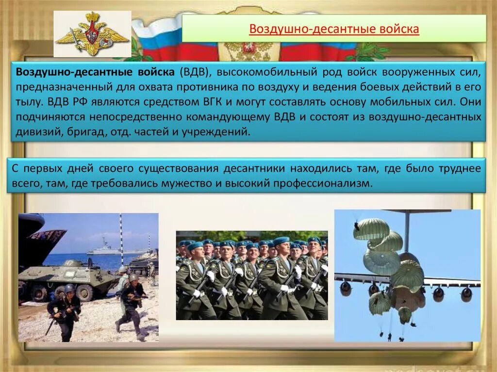 В какой род войск попал. Воздушно-десантные войска России рода войск. Воздушно десантные войска Вооруженных сил России. Структура ВДВ вс РФ. Воздушно-десантные войска России структура.