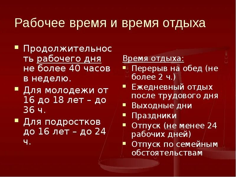 Указать время отдыха. Рабочее время и время отдыха. Время работы и отдыха по трудовому кодексу. Время труда и время отдыха. Рабочее время и время отдыха Трудовое право.