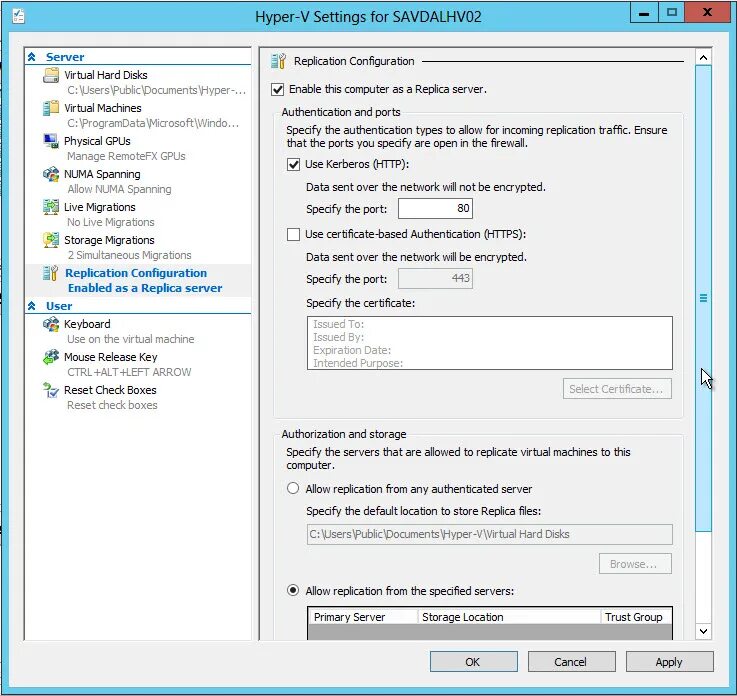 Настройка сервера https. Консоль управления Hyper-v. Реплика Hyper-v. Параметры Hyper-v. Конфигурация репликации Hyper-v.