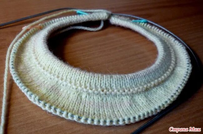 Кеттлевка двойной горловины. Имитация горловины. Имитация пришивной горловины спицами. Ложная кеттлевка горловины. Имитация горловины.