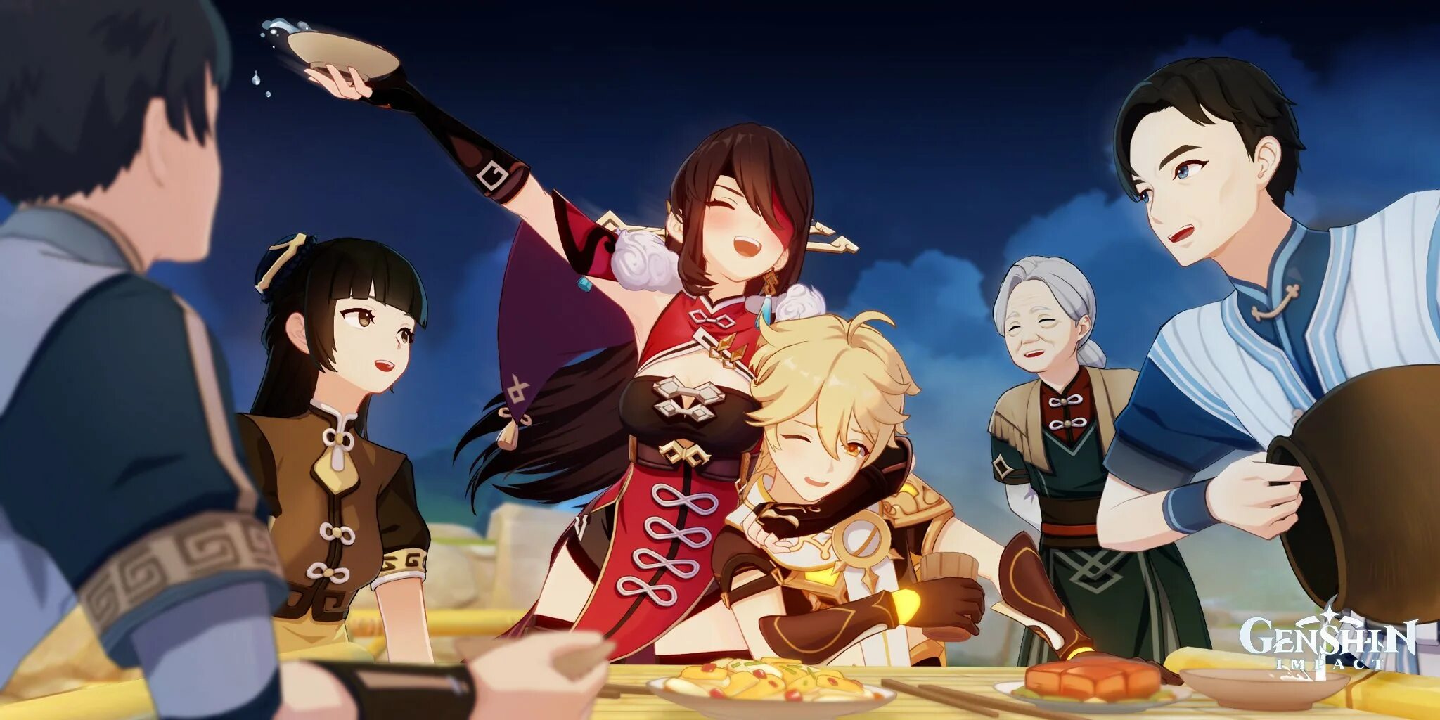 встреча с кеей. фонтейн геншин импакт. встреча с кеей. застолье с друзьями. Thoma геншин импакт.