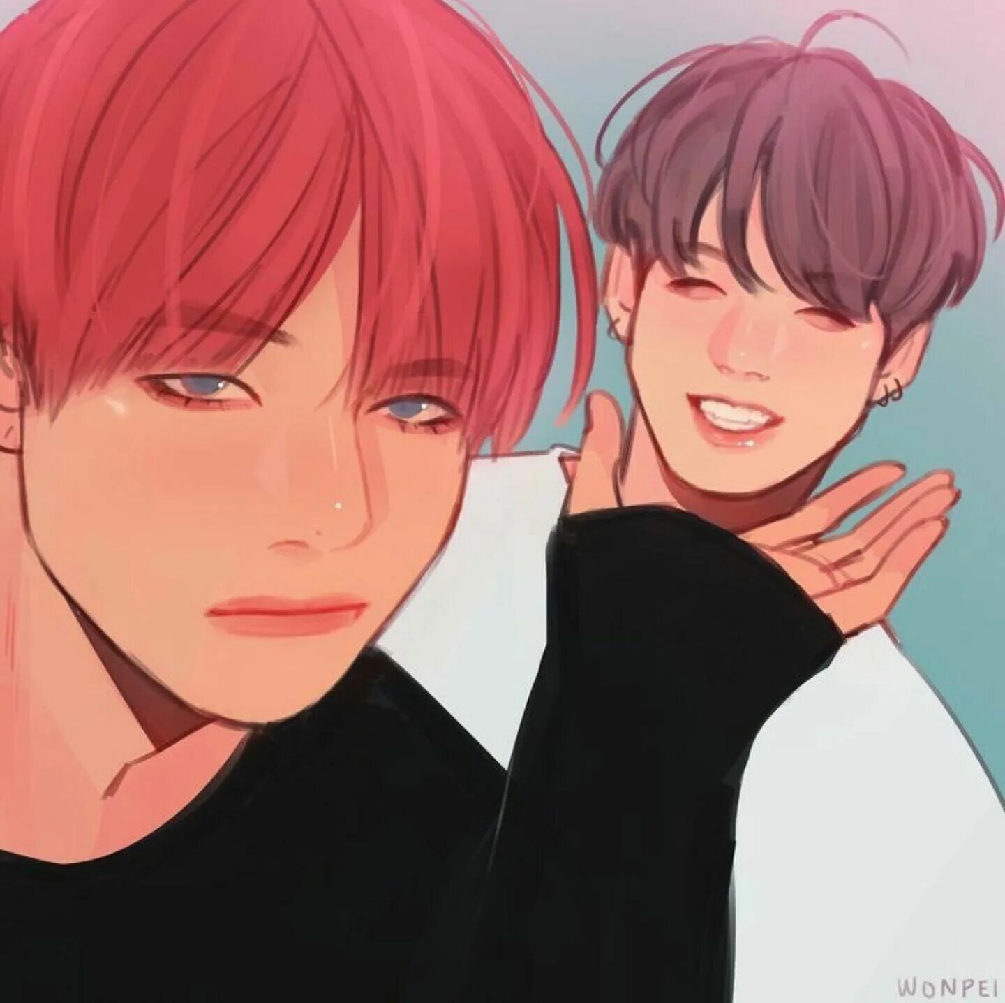 Фанфик бтс вигуки фикбук. Таекоок Вигуки. Taekook арты. BTS Vkook Art.