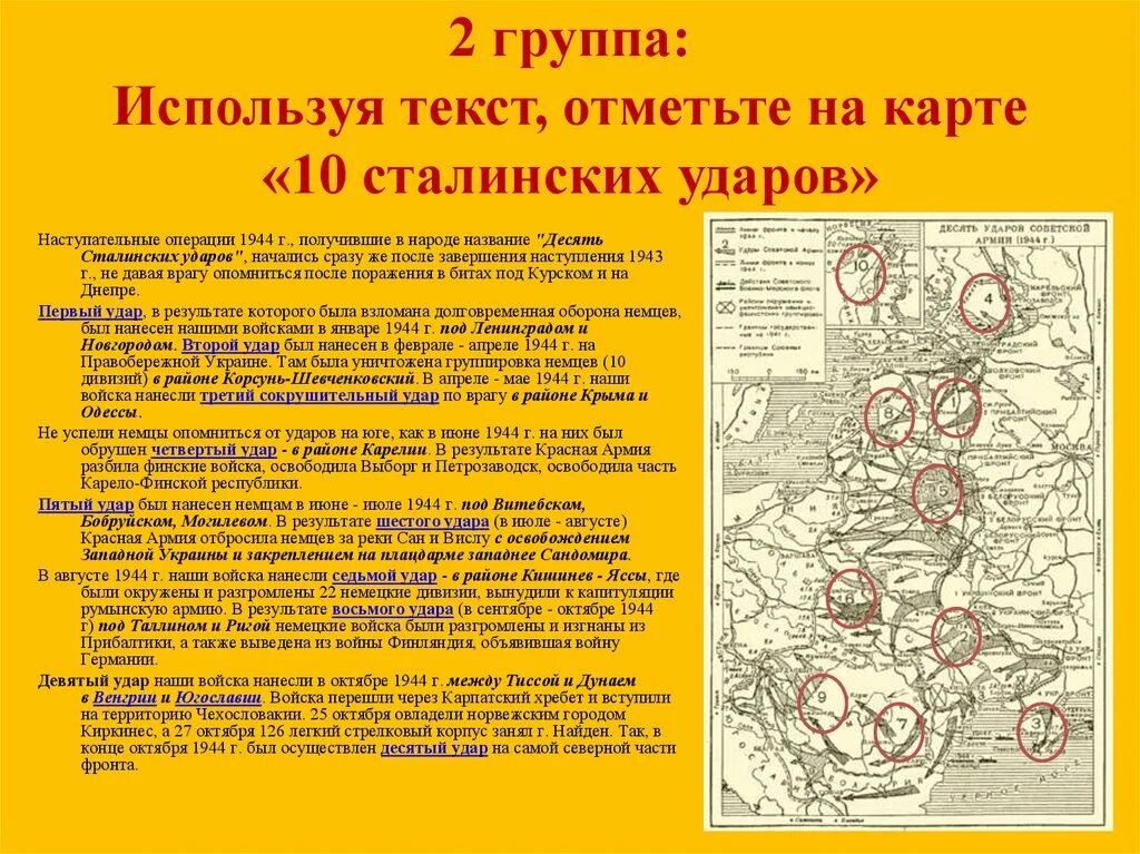 Какие операции были в 1944. Десять сталинских ударов Великой Отечественной войны таблица. Карта десять сталинских ударов Великой Отечественной войны. 1944 Г 10 сталинских ударов таблица. 10 Сталинских ударов ВОВ.