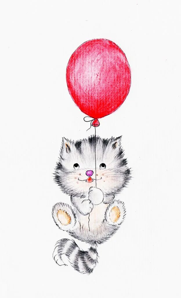 Рисование кошка с воздушными шарами. Котёнок с шариком. котенок с воздушными шарами. шарик кошка. котенок с воздушными шариками.