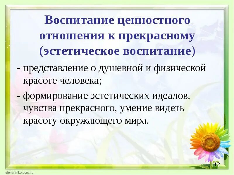 Воспитание представляется. Воспитание ценностного отношения к прекрасному. эстетическое воспитание на примере умение видеть красоту.