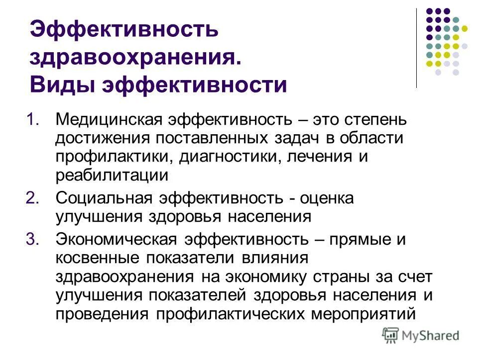 Экономическая деятельность здравоохранения. Эффективность здравоохранения. Понятие эффективности здравоохранения. Социальная эффективность здравоохранения. Виды социальной эффективности здравоохранения.