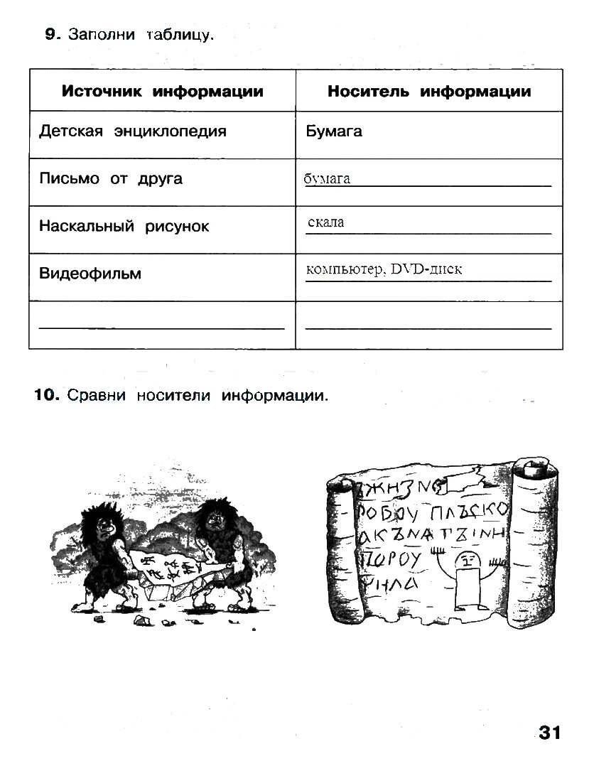 Информатики 2 класс рабочая тетрадь ответы. Носители информации 2 класс информатика. носители информации 2 класс упражнения.