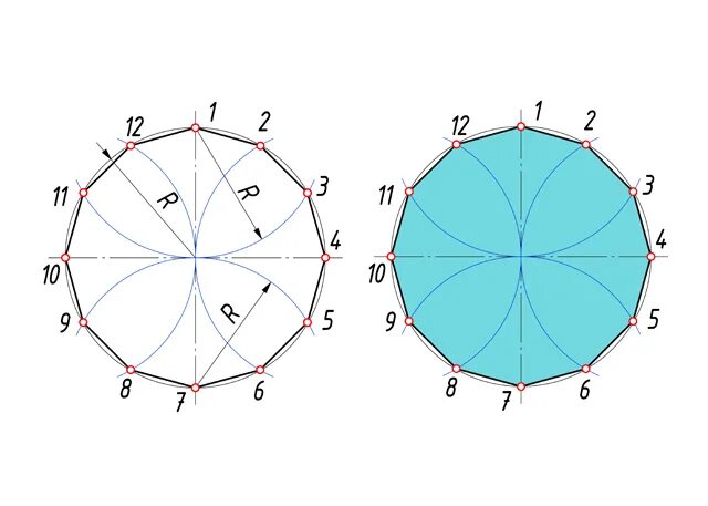 Круг поделен на 12. Деление окружности на 12 равных частей. Деление окружности на 16. Деление окружности на 10 частей. Разделить окружность на 10 частей.