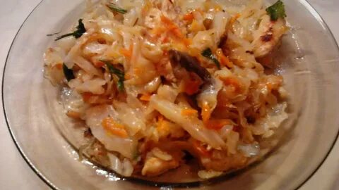 Капуста с грибами жареная