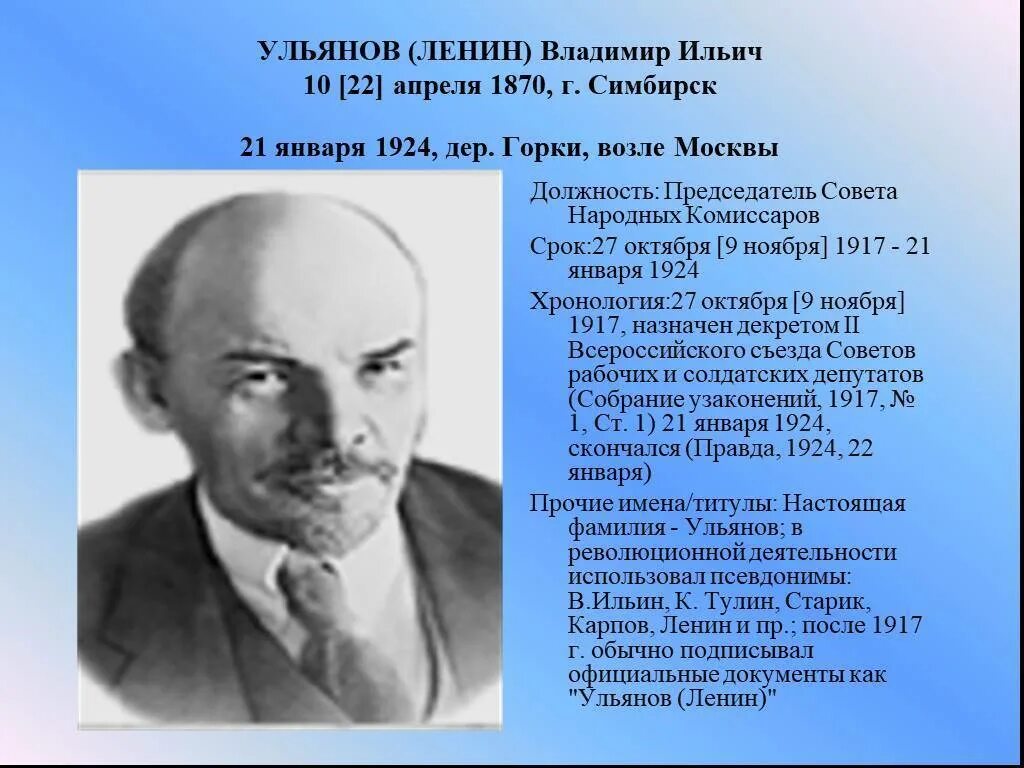 Ильич ленин годы жизни