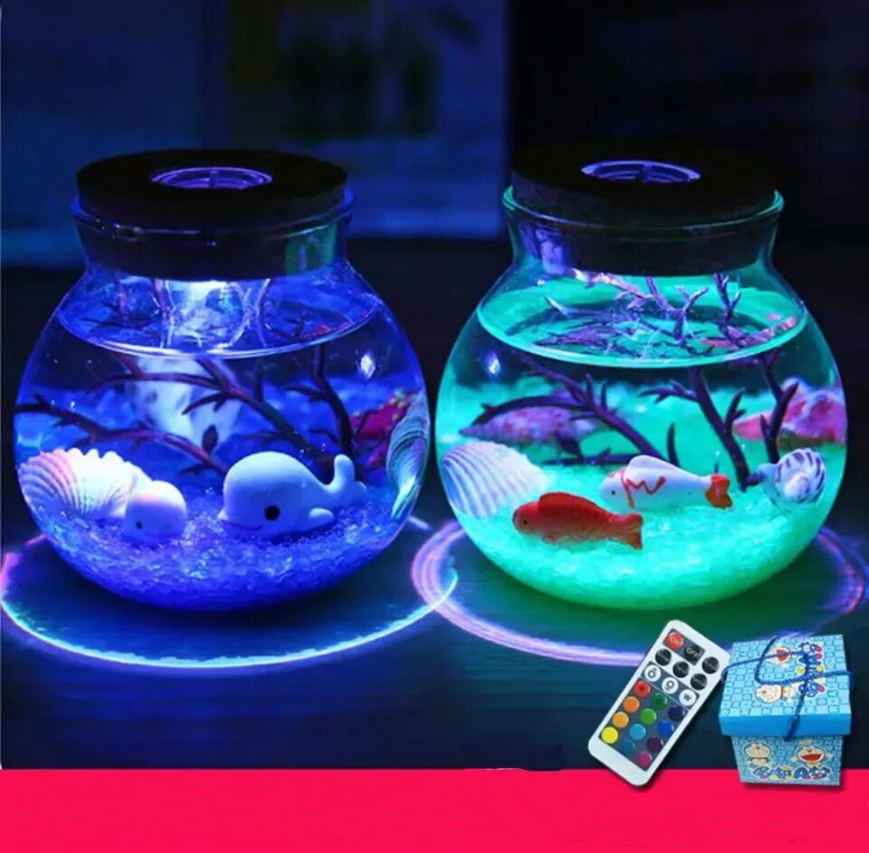 ночник с рыбками. светильник в виде аквариума. светильник 3 led mini aquarium light. ночник аквариум gl118. светильник с рыбками плавающими.