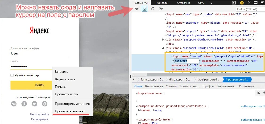 Код элемента страницы. Код элемента. Как сделать код элемента. Как увидеть скрытый пароль звездочками.