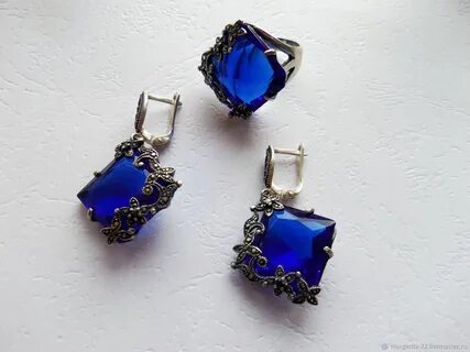 Серьги с синим камнем бижутерия
