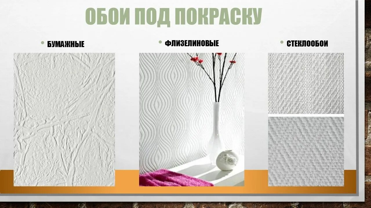 Характеристика стеклообоев. Бумажные обои под покраску. стеклообои под покраску плюсы и минусы. виды рисунков стеклообоев. презентация стеклообои.