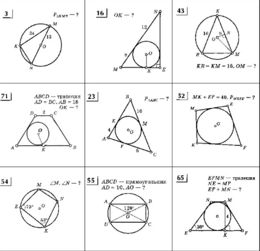 Задачи на вписанную и описанную окружность 8 класс. Вписанная окружность в треугольник задачи на готовых чертежах. Вписанная окружность в треугольник задачи. Решение задач вписанная и описанная окружности 8 класс Атанасян. Окружность 8 класс задачи на готовых чертежах