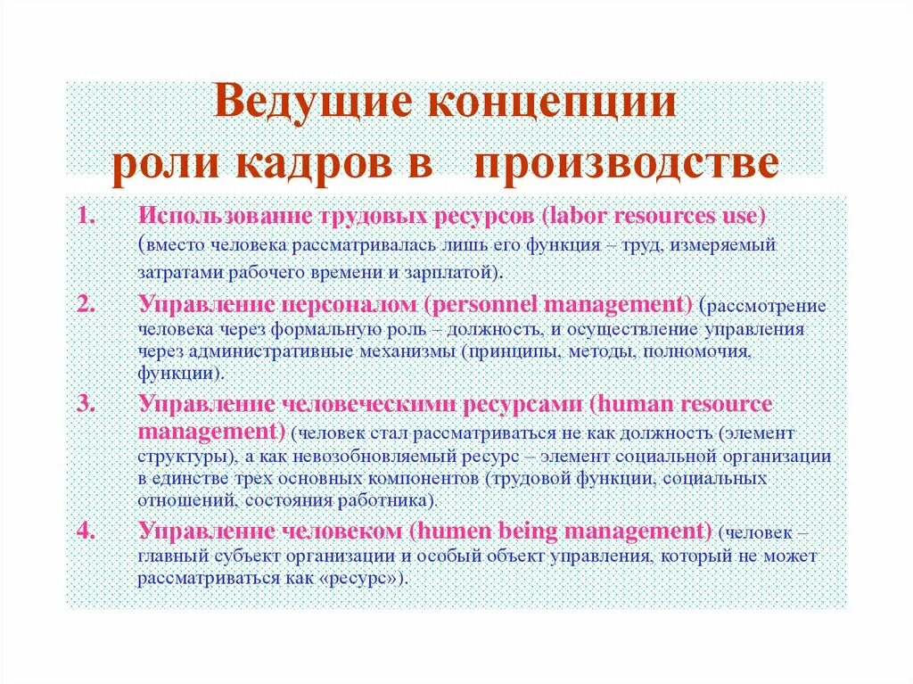 Концепции роли кадров в производстве. Роль трудовых ресурсов. Роль трудовых ресурсов в производстве. Роль концепции.