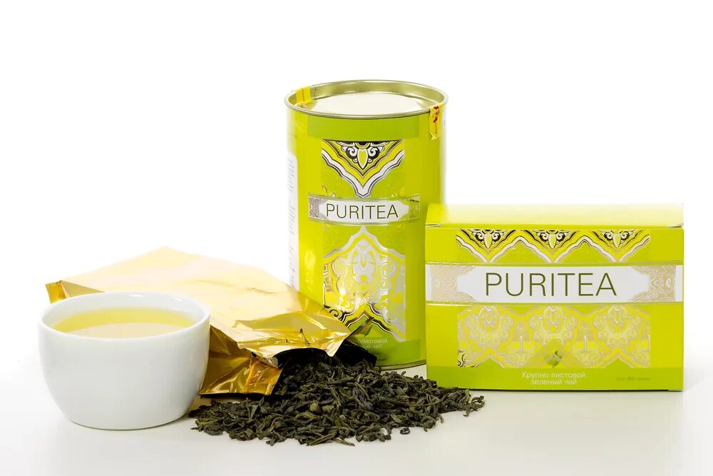 Зеленый чай в банке. Puritea чай. Зеленый чай Пуритеа. Чай казахский Puritea. Чай "Puritea" зелёный 150гр/40шт.