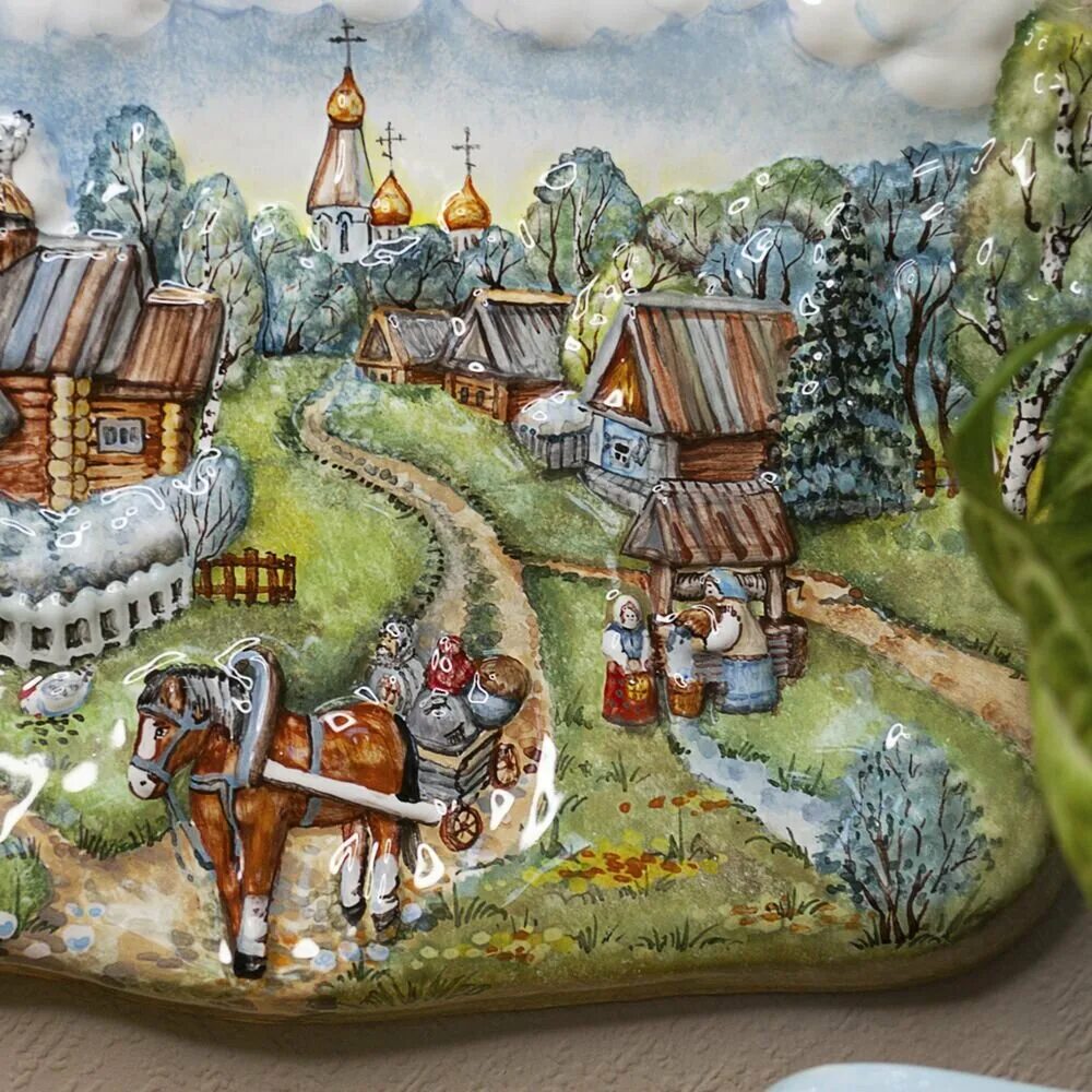 Панно ярославская майолика. Ярославская майолика плитка. Резьба по дереву. Панно резное. Панно деревня.