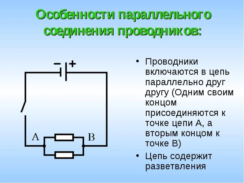 Физика 8 класс закон параллельного соединения. Особенности параллельного соединения проводников. Особенности последовательного соединения проводников. Параллельное соединение 2 проводников. Соединение проводников последовательно параллельно.