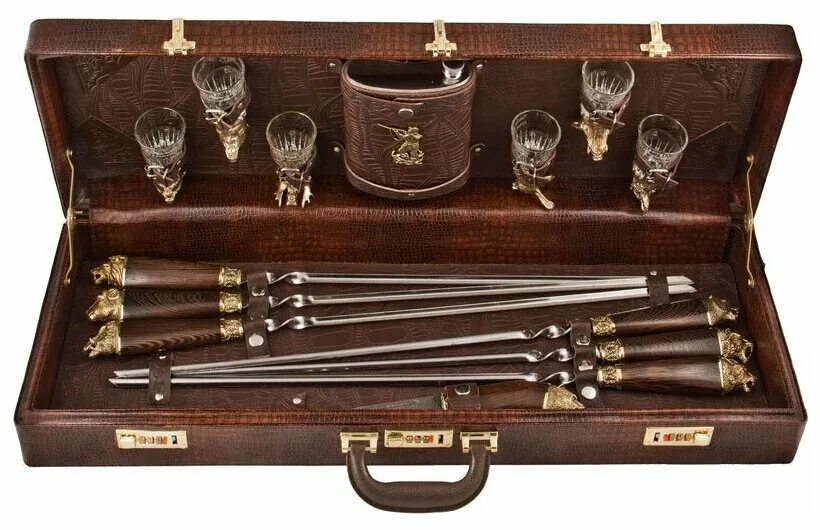 набор 555 для пикника кейс люкс на 6 персон кл6. эксклюзивные наборы. наборы шампуров подарочные в коробке. эксклюзивные наборы. элитные подарки связанные с углем.