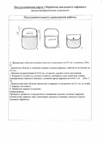 Обработка клапана у накладного кармана Инструкционная карта. Инструкционно-технологическая карта клапана. Инструкционно технологическая карта накладных карманов. Инструкционно технологическая карта накладного кармана. Инструкционная карта практической работы