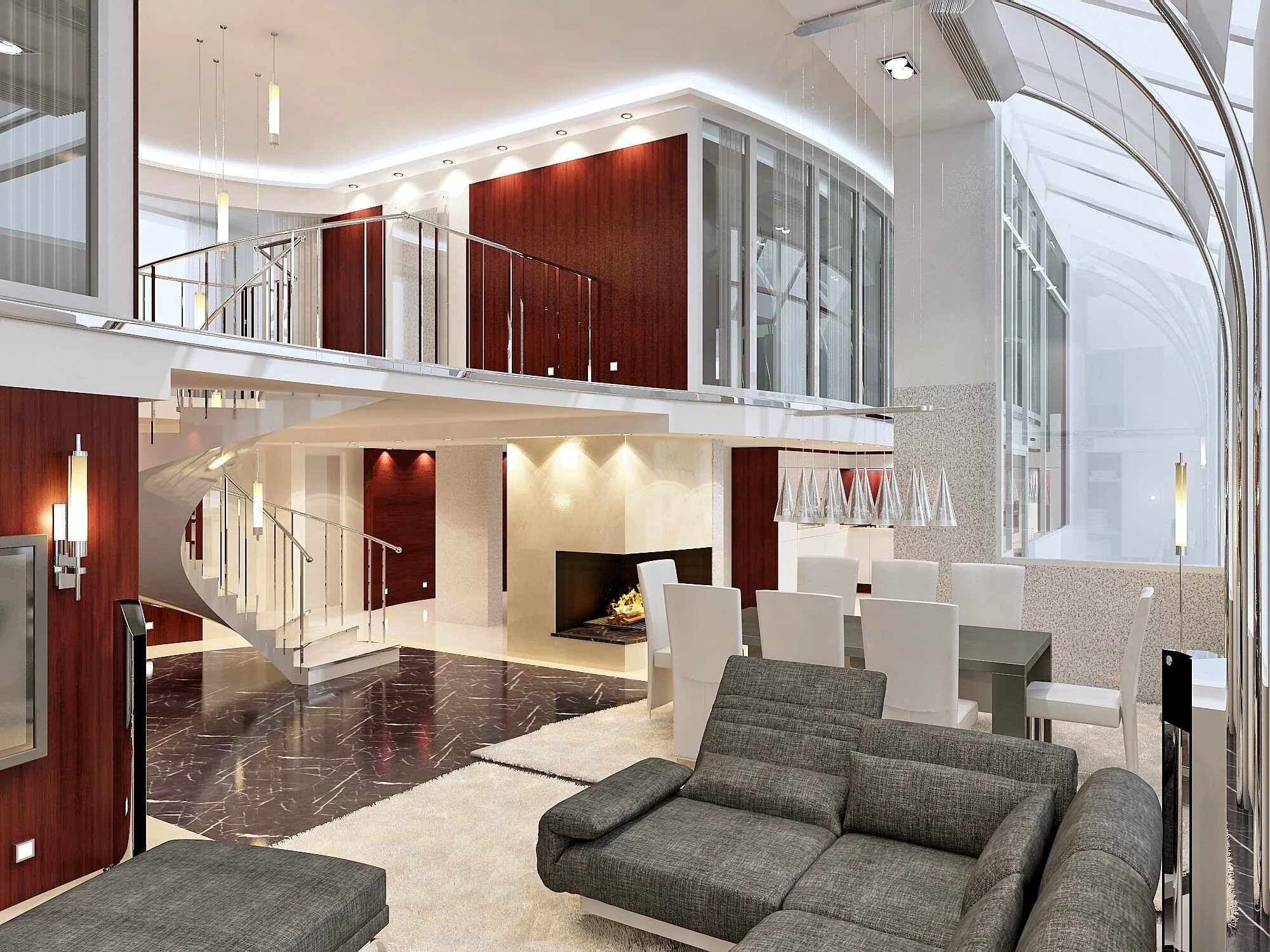 двухэтажный коттедж с балконом. интерьеры гостиных с лестницами. лестница внутри дома. двухэтажный дом внутри. загородный дом на медном озере "honka" 450м2.