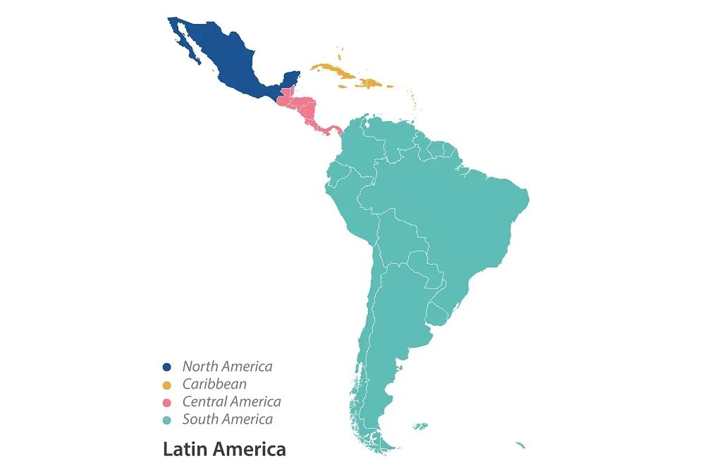 Латинская америка 4 страны. Субрегионы Латинской Америки карта. Государства Латинской Америки на карте. Карта Южной и Латинской Америки. Карта Латинской Америки со странами.