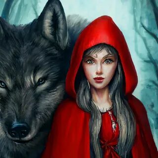 little red riding hood and the gray wolf.