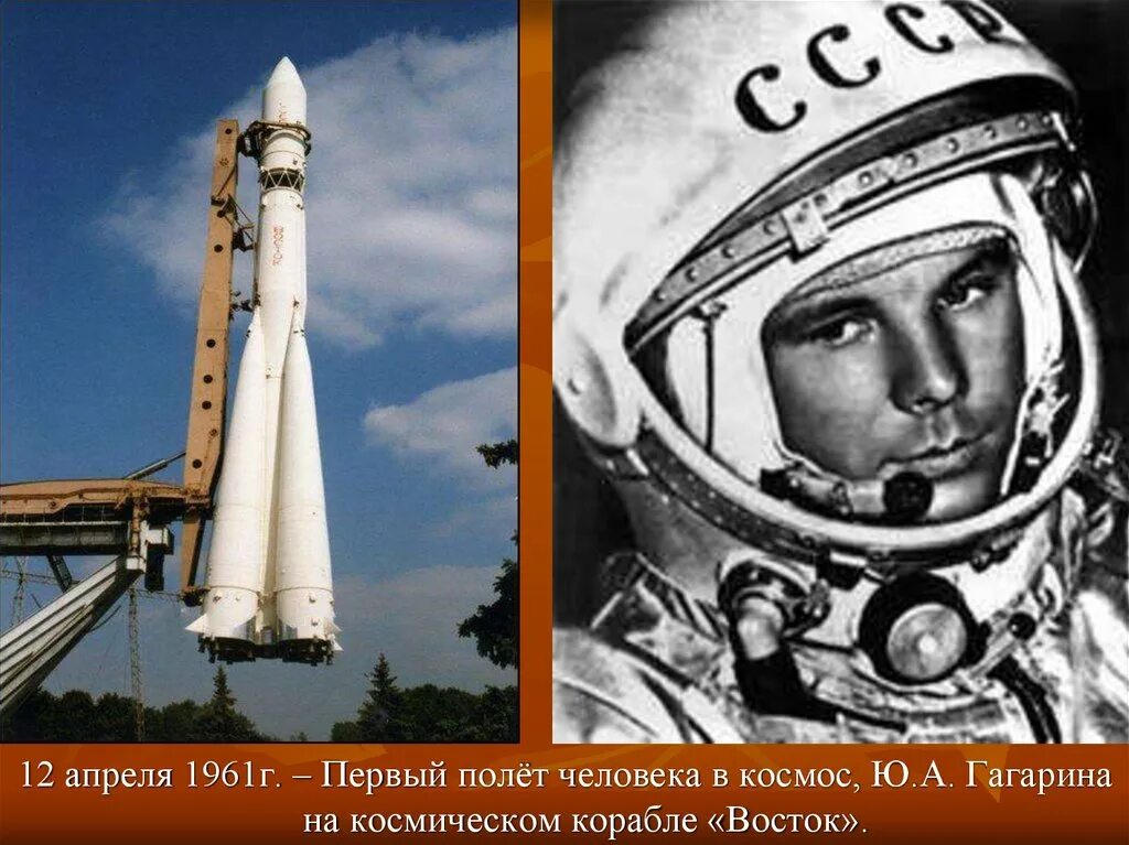 История 12 апреля 1961. 1961 Г., 12 апреля. – Полет ю. а. Гагарина в космос.. 1961 Первый в истории пилотируемый космический полет Юрия Гагарина.