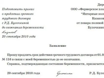 Заявление о продлении срока договора