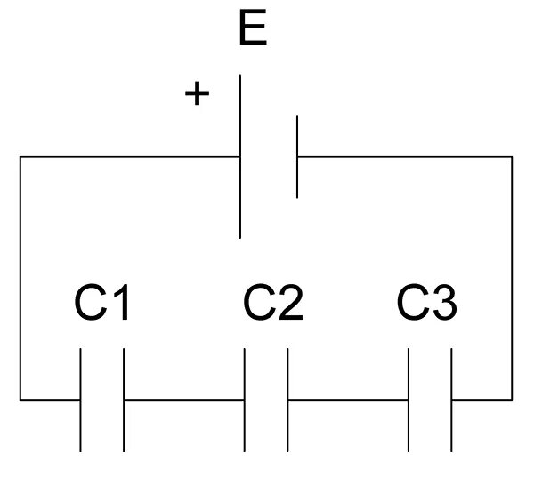 Последовательное соединение конденсаторов схема. Схема последовательно Соединенных конденсаторов. Схема соединения трех конденсаторов. Схема смешанного соединения конденсаторов.