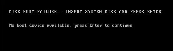 Disk Boot failure Insert System Disk and Press enter. Insert System Disk. Insert System Disk and Press enter. Disk Boot failure detected. Error opening device