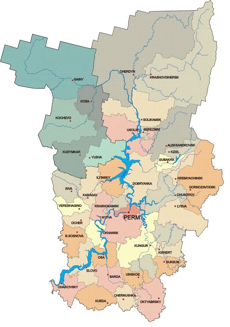 Карта Пермского края. Карта Пермского края с районами. Карта Пермского края по районам. Карта Пермского края с населенными пунктами. Пермский край состав субъектов