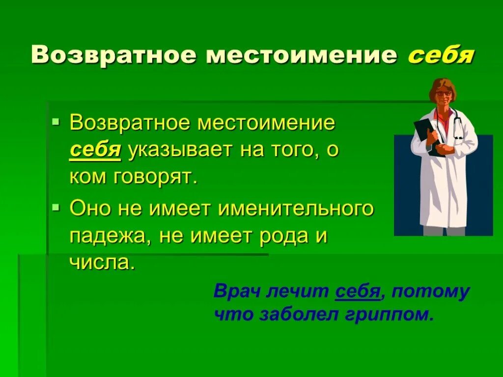 Местоимение себя не изменяется по падежам. Возвратное местоимение себя 6 класс таблица. Возвратные местоимения 6 класс. Возвратное местоимение себя. Возростноен местоимение.