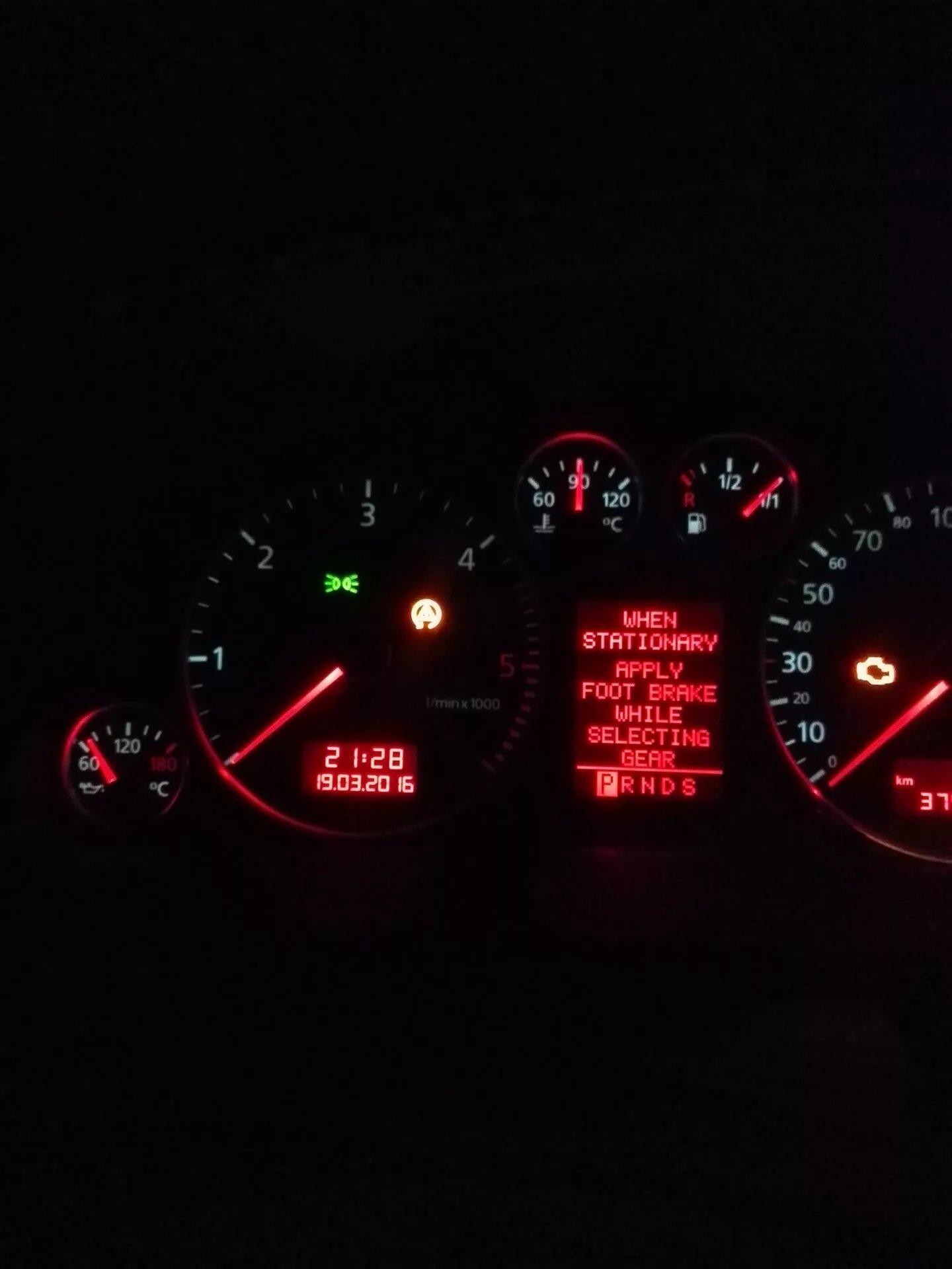 When stationary apply foot brake while selecting