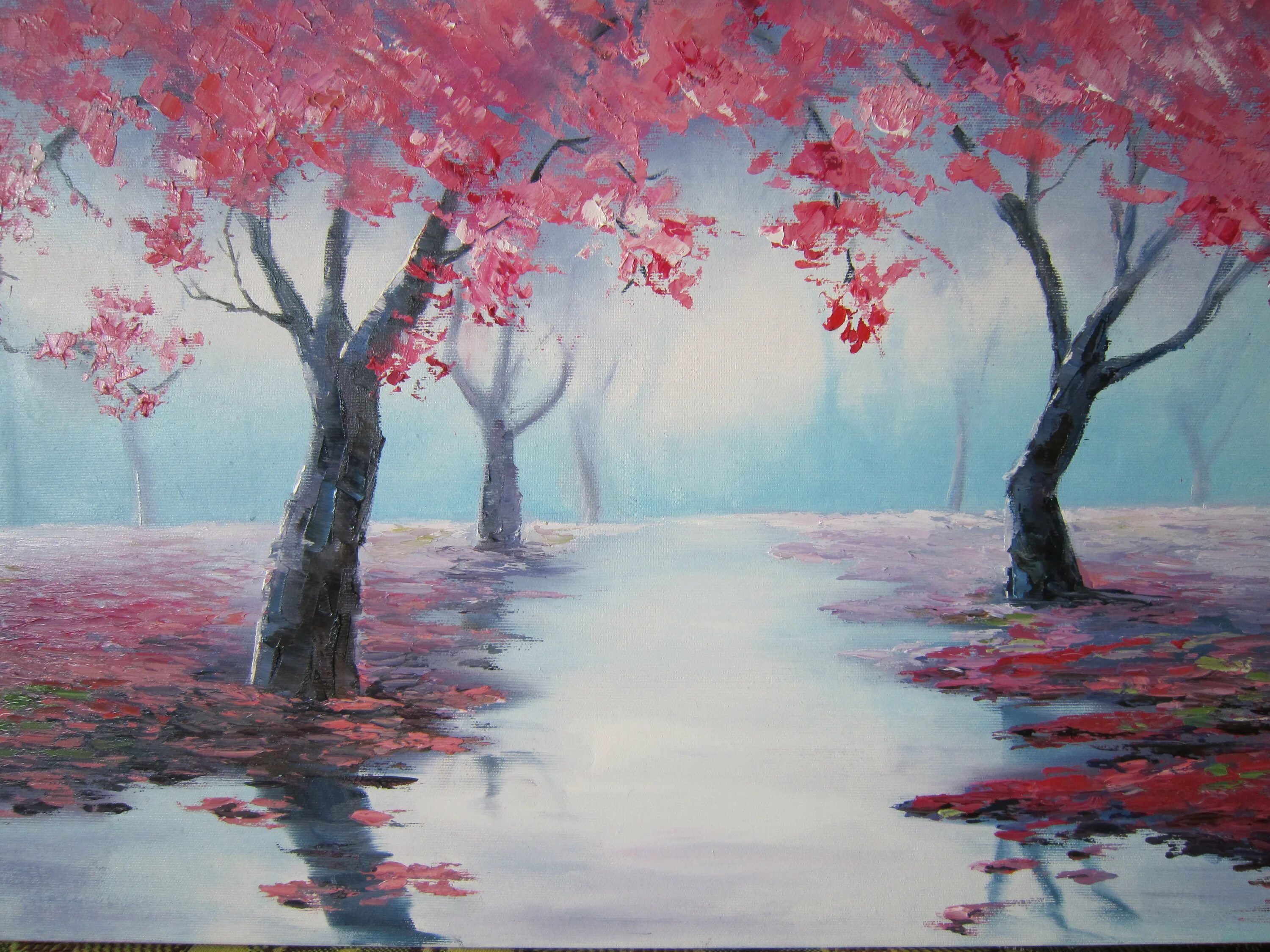 лёгкие пейзажи. картины гуашью. красивые рисунки красками. красивые рисунки красками. правополушарное рисование сакура.