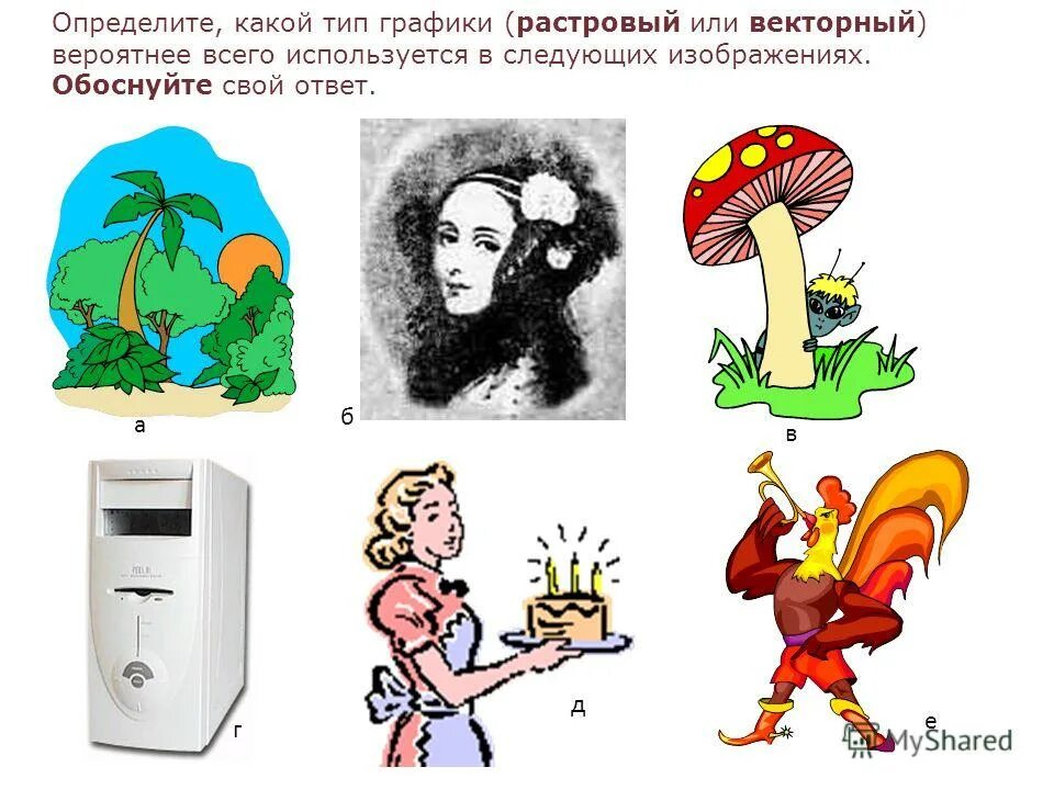 Определи вид графики. Тип графики растровый или векторный. определите какой тип графики растровый или векторный. вероятнее всего. рисунок обосновавающего природообразное потребление.