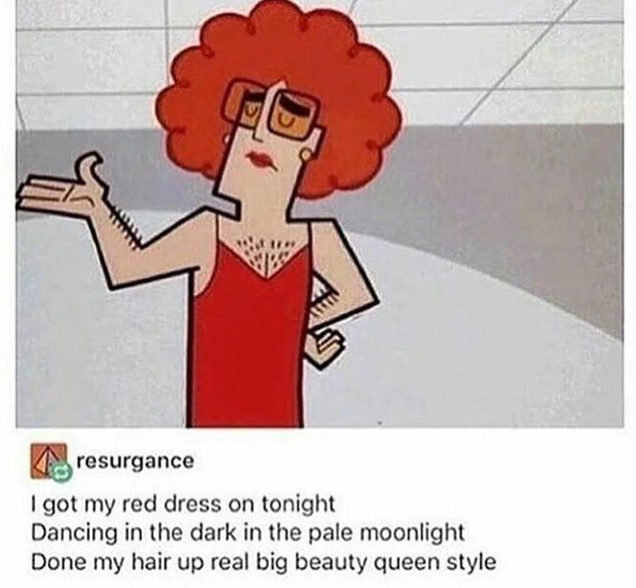 I get red. I got my red dress on tonight. i got my red dress on tonight dancing in the dark in the pale moonlight. accelerationism red dress meme. tonight on.
