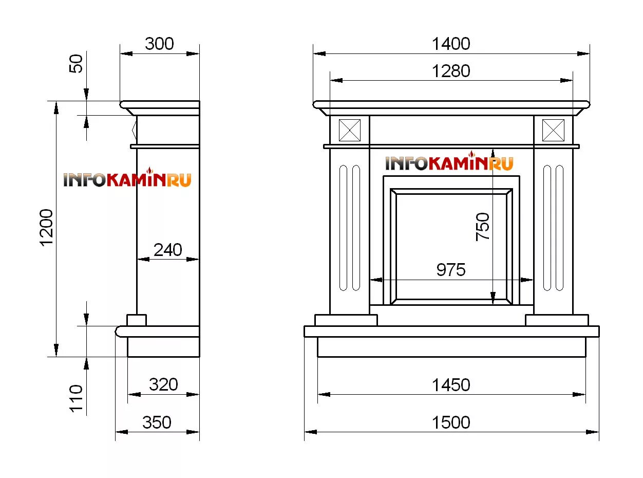 Камин размер чертеж
