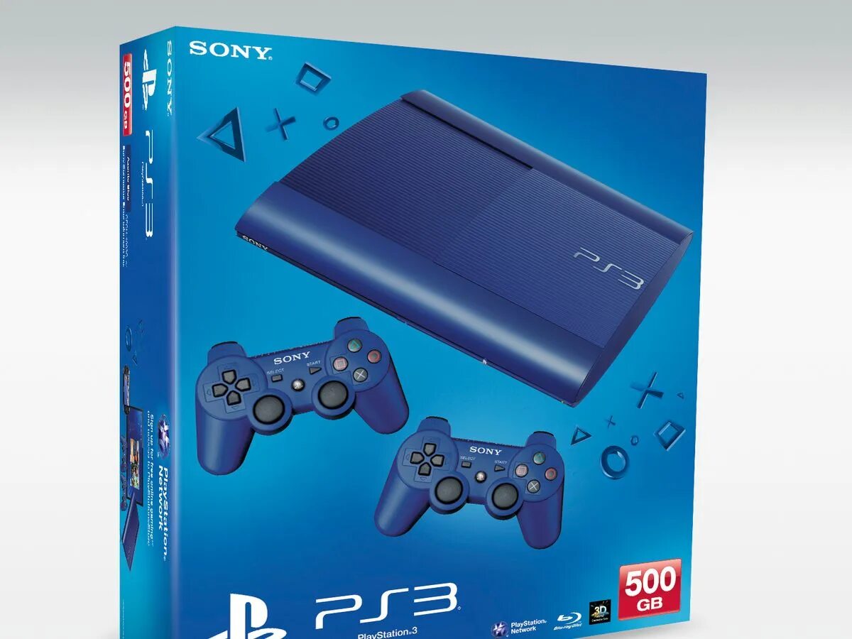 Ps3 версия 2. Игровая приставка sony playstation 3 super slim 12 гб. ps3 slim 500gb. сони плейстейшен 3 супер слим 500 гб. ps3 blue.