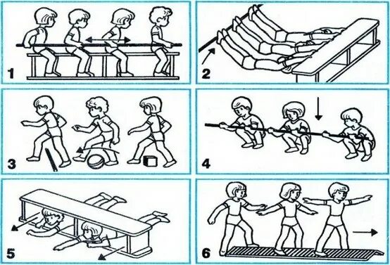 Ползание по гимнастической скамейке. Упражнения на гимнастической скамейке. Перелезание через гимнастическую скамейку. Схемы упражнений для детей. Основные движения в старшей группе