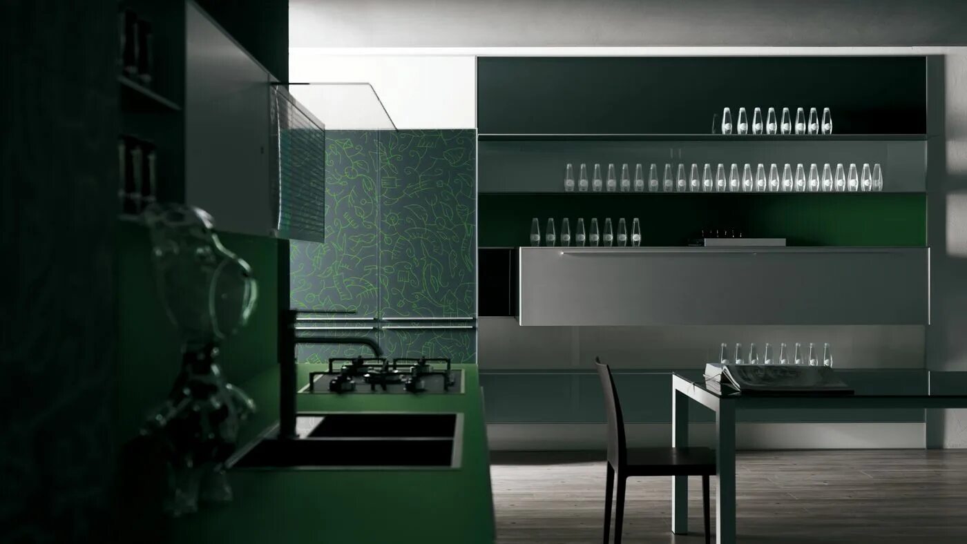 Valcucine 2021. Кухни Valcucine в Москве. Мини-кухня вдохновленная Valcucine. Итальянская кухня Artematica Vitrum Grigio cemento.