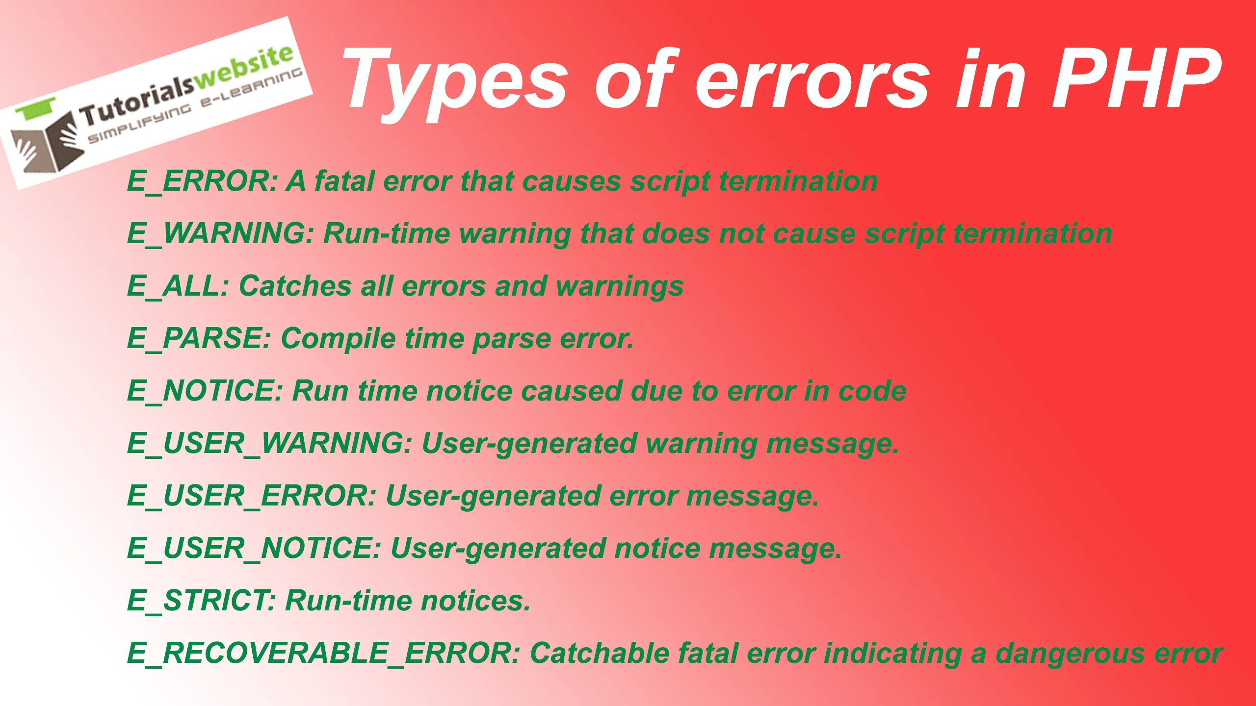 E user error. Ошибка php. Types of Errors in English. Показать все ошибки php. FCS Errors что это.