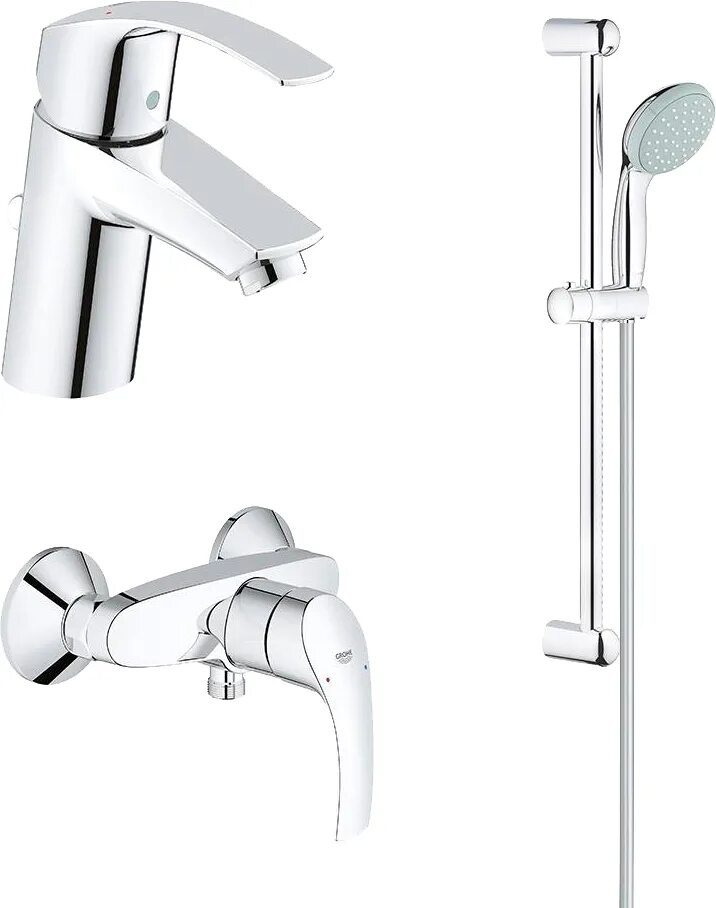 Grohe Eurosmart 124446. Душевой набор (гарнитур) Grohe Eurosmart 124446 хром. Grohe Eurosmart комплект смесителей 124470. 124446 Grohe. Купить сантехнику гроя