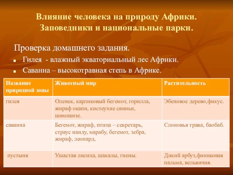 Африка влияние на природу. Влияние человека на природу Африки. Влияние человека на природу заповедники и национальные парки. Влияние человека на природу Африки 7 класс. Влияние человека на природу таблица.