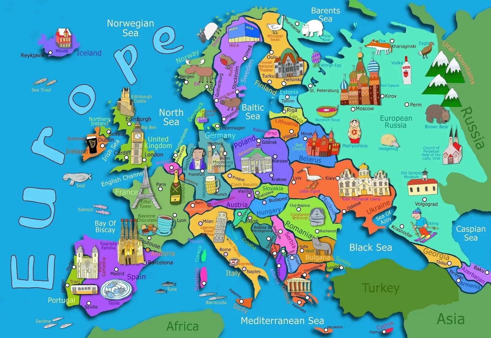 Карта - Европа. Карта Европы для детей. Карта Европы со странами. Дети Европы.