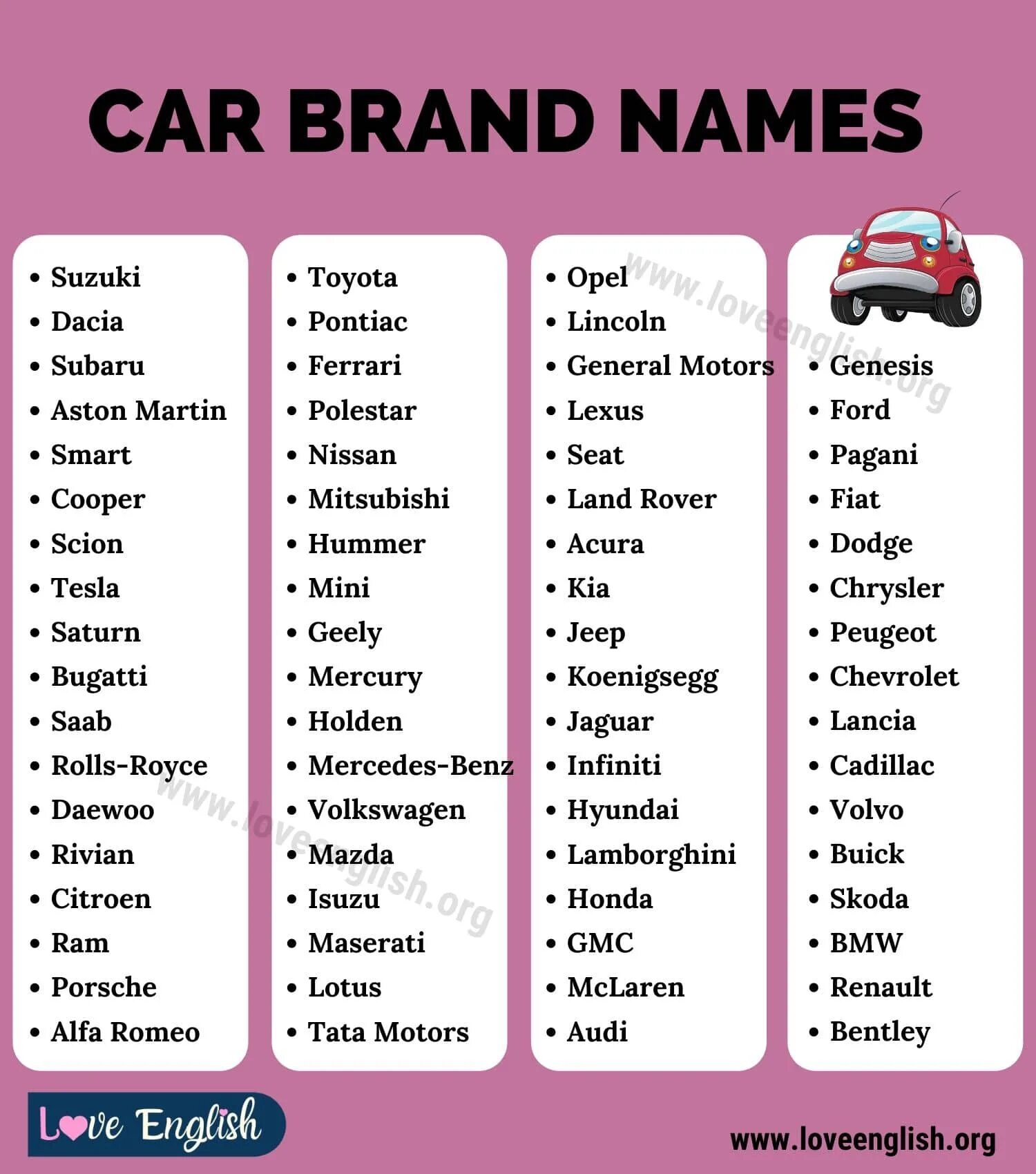 That name car. Car brands names. car name. names in english. brand names list.
